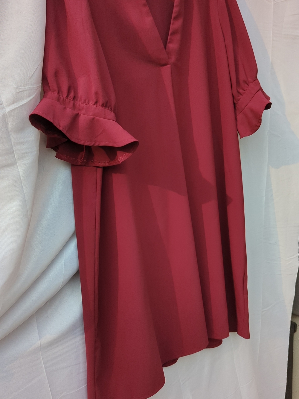 Famulily Split V Neck Ruffle Sleeve Shift Dress Romantic Poetcore Corporate Chic - Picture 5 of 14